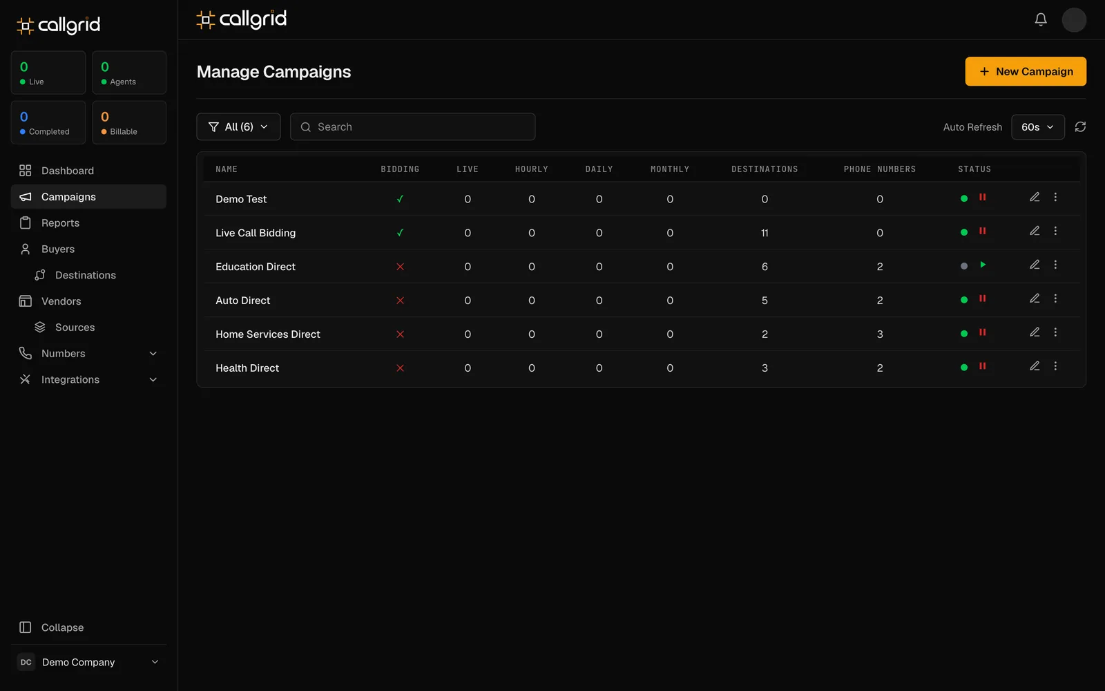 Manage Campaigns in the CallGrid app