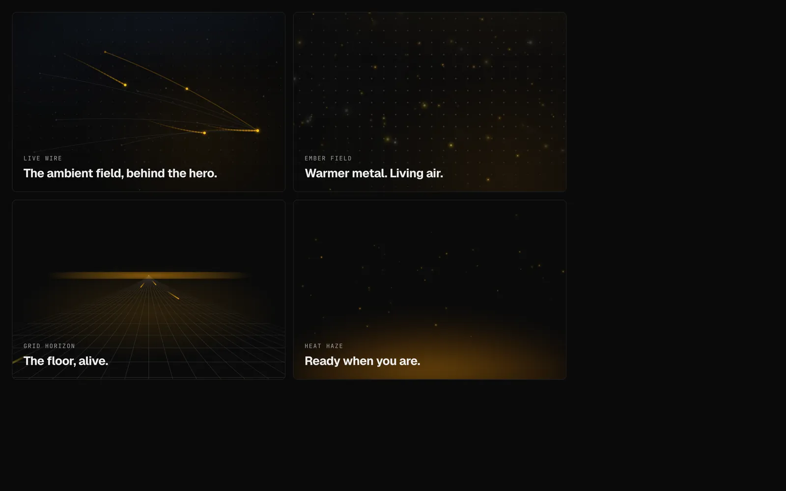 Four CallGrid backdrops: Live Wire, Ember Field, Grid Horizon and Heat Haze