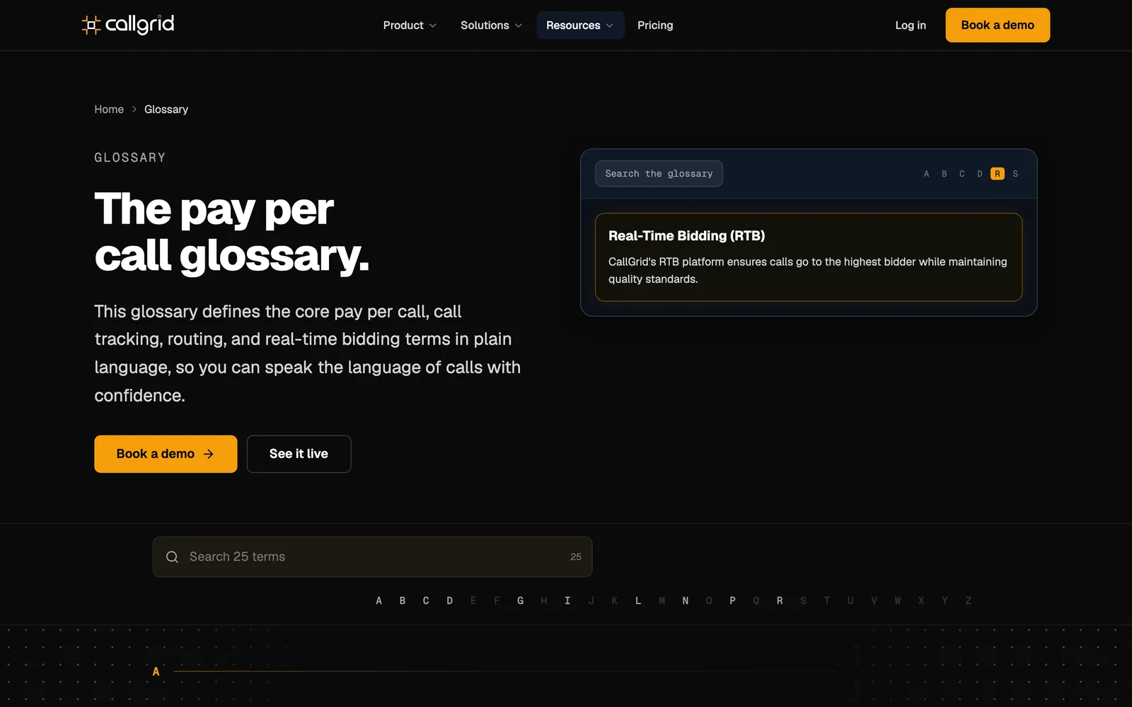 The Glossary section of callgrid.com