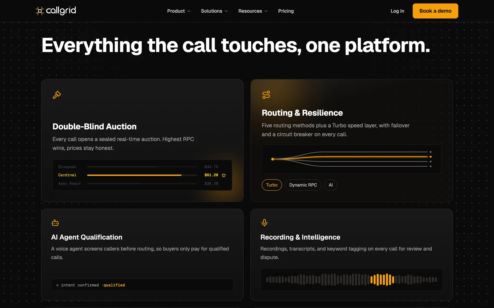 The The platform section of callgrid.com