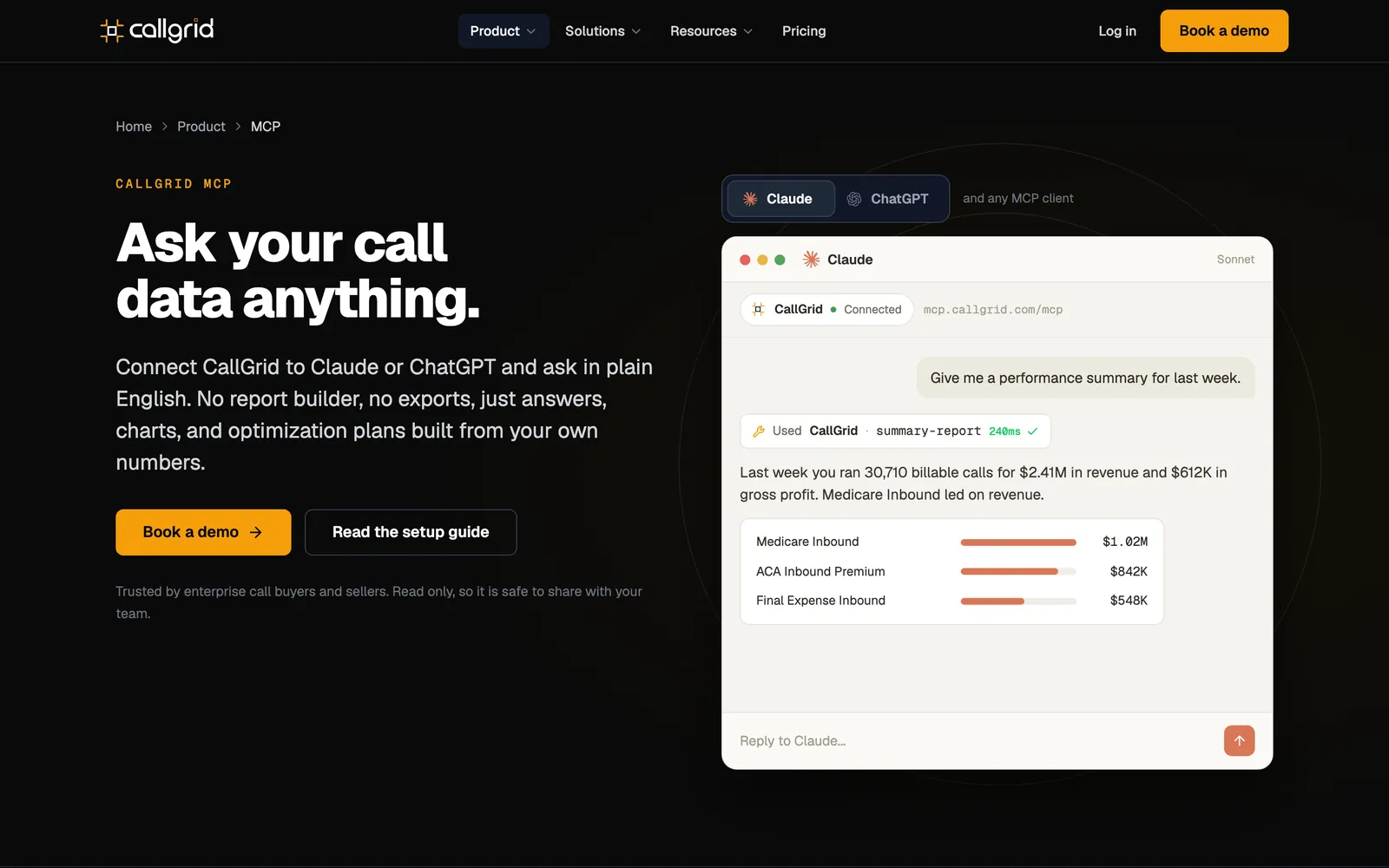 The CallGrid MCP section of callgrid.com