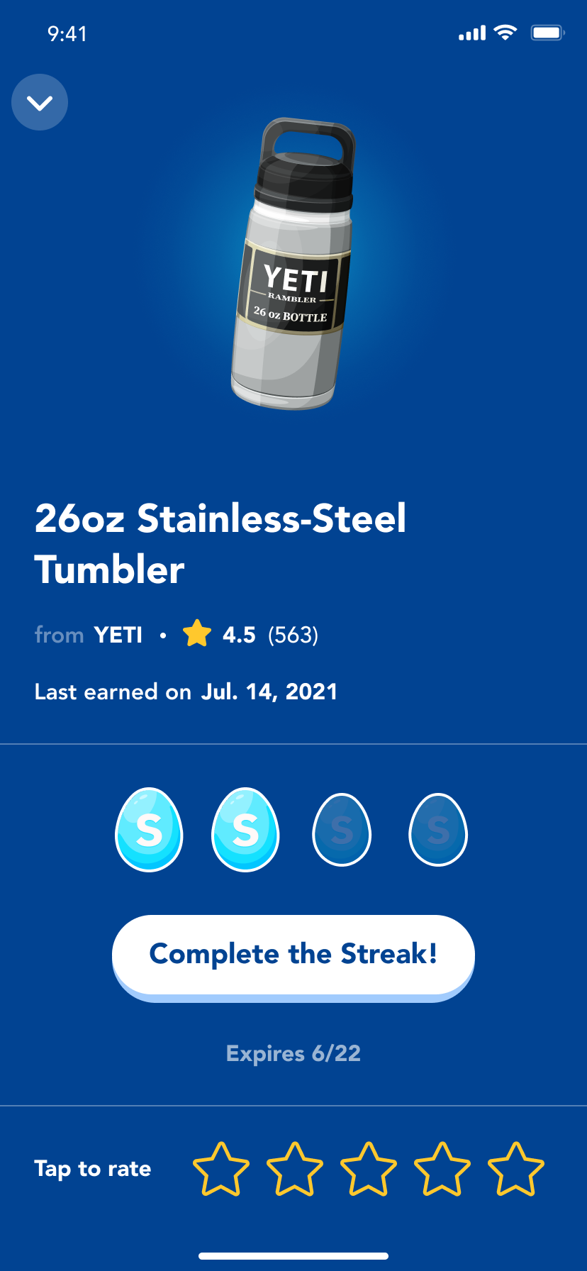 A YETI tumbler perk card
